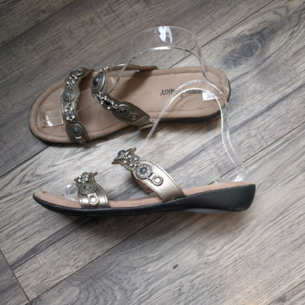 Minnetonka Women's Boca Slide‎ III Pewter W/ Rhinestones Size 8